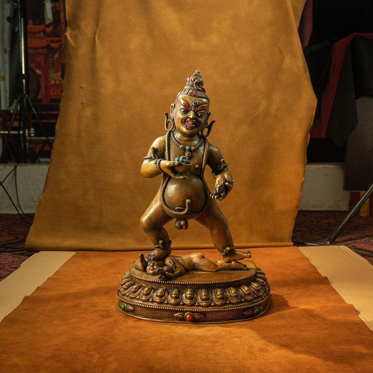 16th Century Black Jambhala Tibetan Antique Buddha Statue Purple Lima Copper Big Size Sholdopal Made