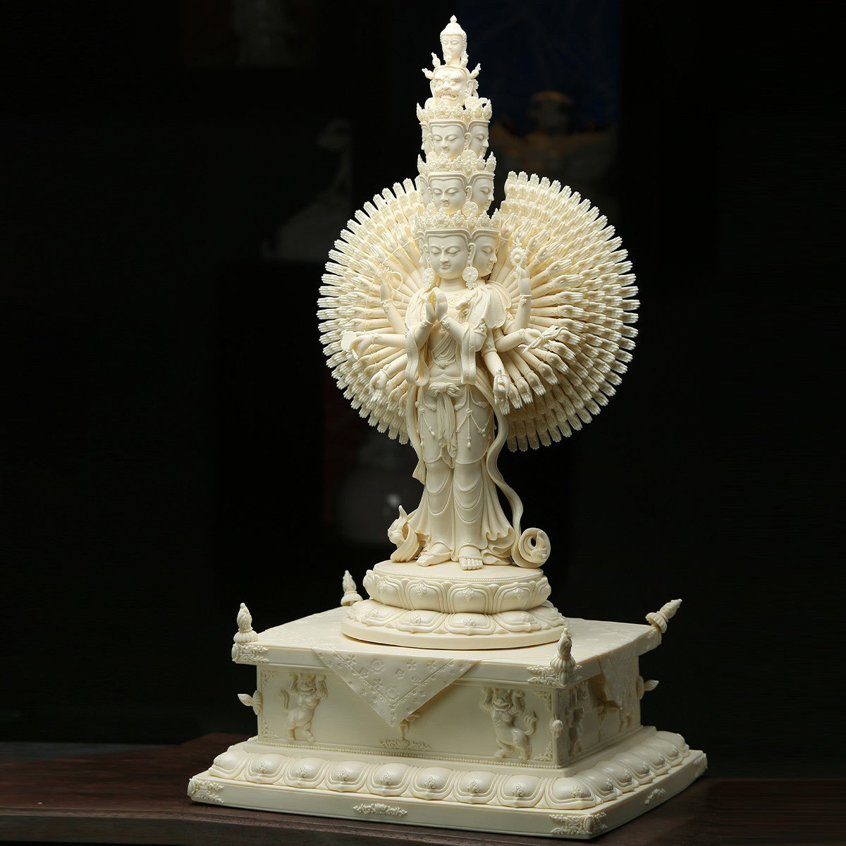 Eleven-faced Goddess of Mercy with Thousand Hands and Thousand Eyes Tibetan Buddha Jade Yellow Porcelain Oriental Classic Crafts Oriental Aesthetics