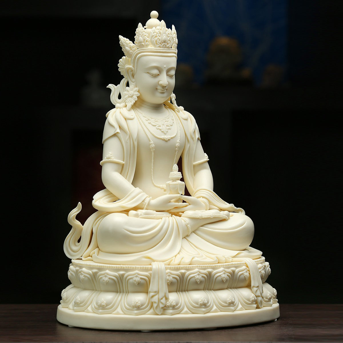 Amitayus Tibetan Buddha Statues Jade Porcelain Oriental Classic Crafts Oriental Aesthetics