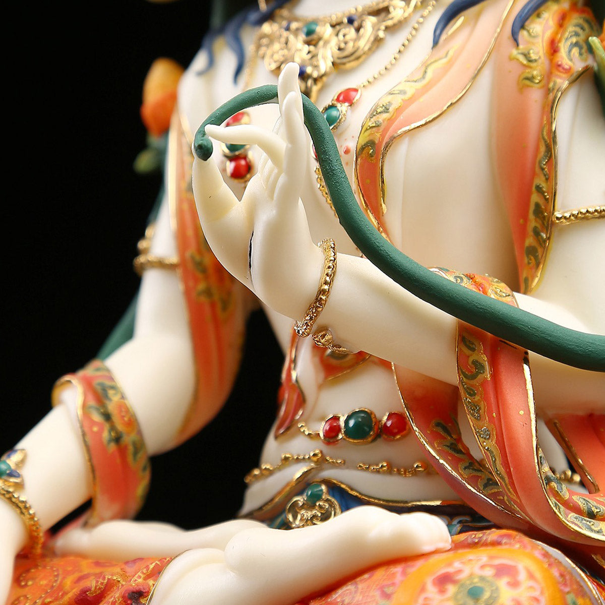 White Tara Tibetan Buddha Statue Jade Yellow Porcelain Overglaze Color Oriental Classic Craftsmanship Oriental Aesthetics