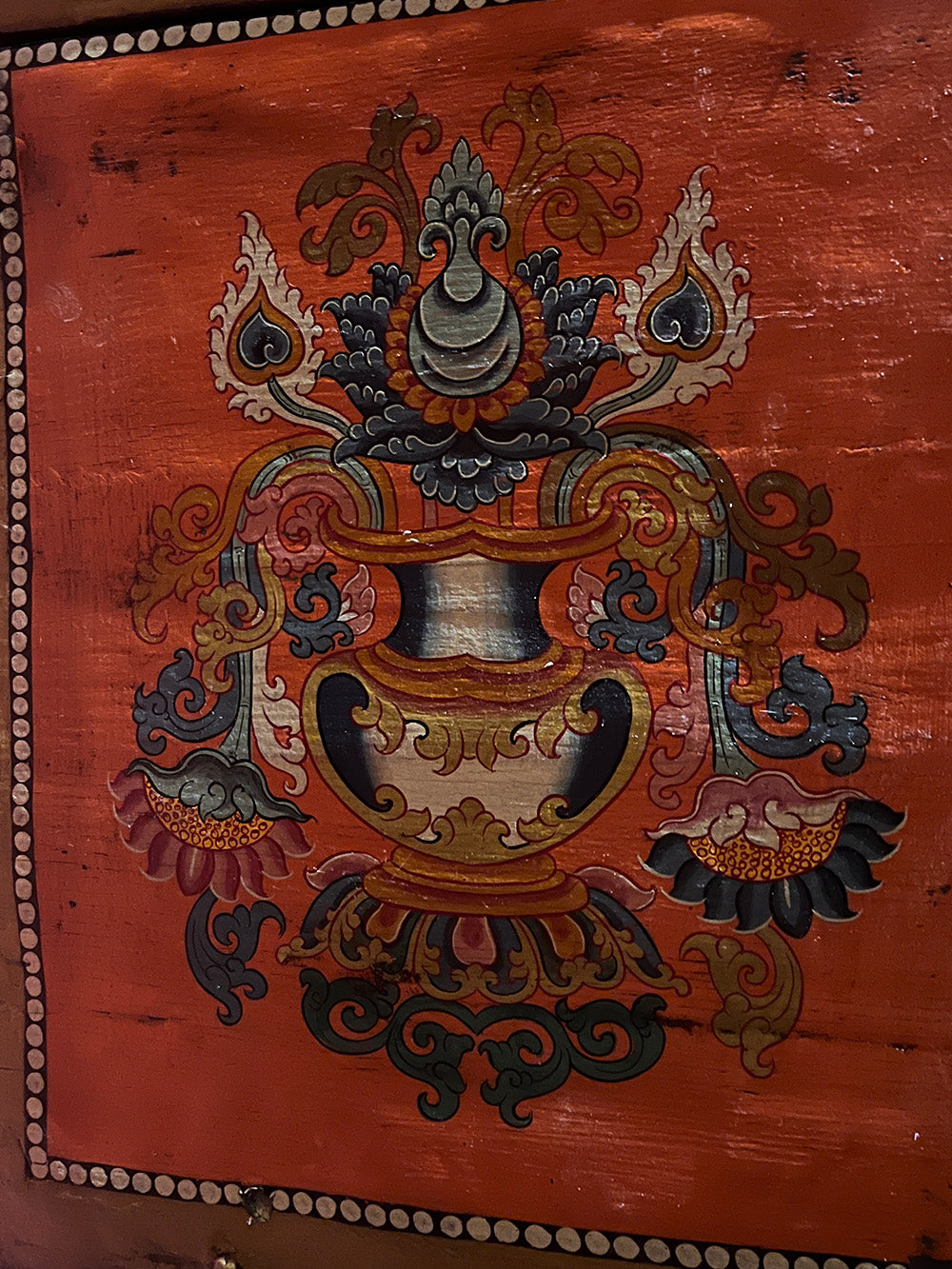 18th Century Colorful Three-Eyed Guardian Buddha Treasure Chest Tibetan Cabinet From Central Tibet puretibetan