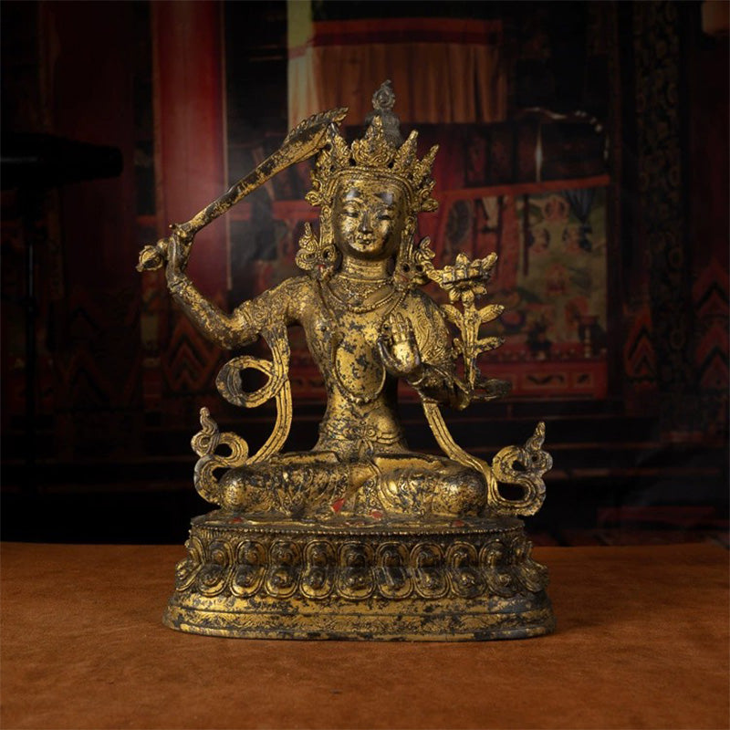 18世纪-文殊菩萨-青铜鎏金-甘丹寺 puretibetan