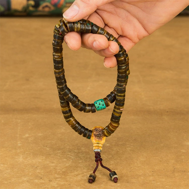 18th Century Om Mani Padme Hum 108 Old Rosary Beads Yak Bone