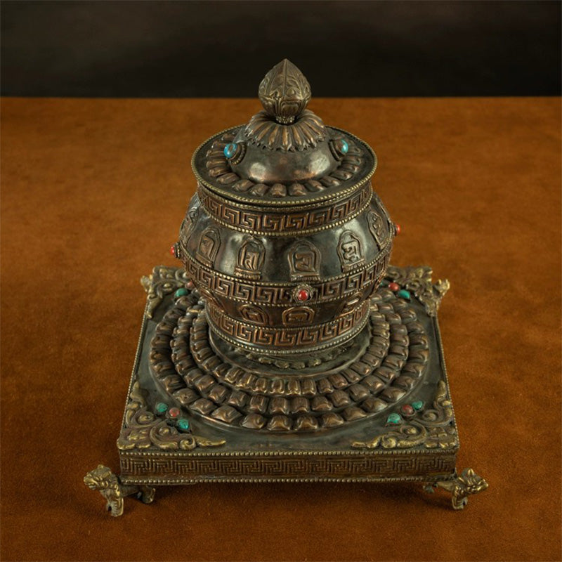 19世纪-紫利马铜-老筒镶嵌多宝摆件 puretibetan