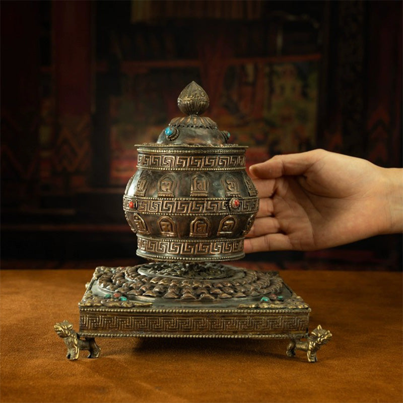 19世纪-紫利马铜-老筒镶嵌多宝摆件 puretibetan