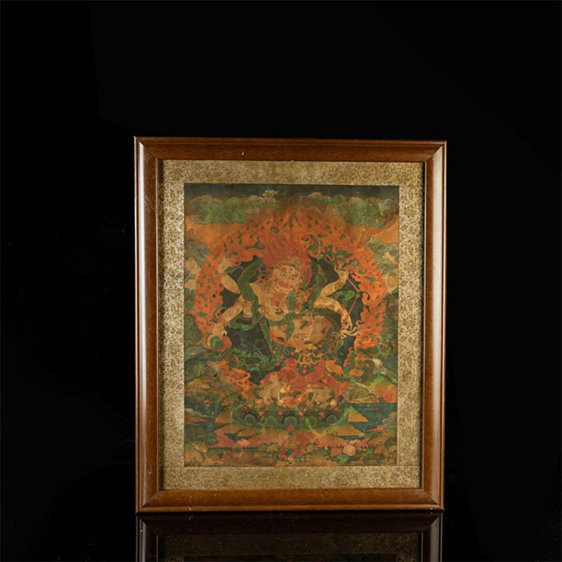 18th Century Six-armed White Mahakala Old Tibetan Antique Thangka Hand-painted From Mian Tang School