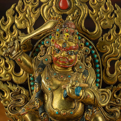 19th Century Yamantaka Tibetan Antique Buddha Statue Bronze Gilt puretibetan