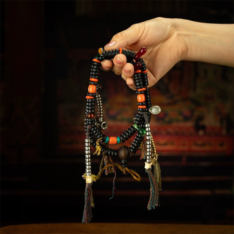 19th Century 108 Tibetan Antique Accessories Rosary Beads Old Red Sandalwood Bhaisajyaguru Beads
