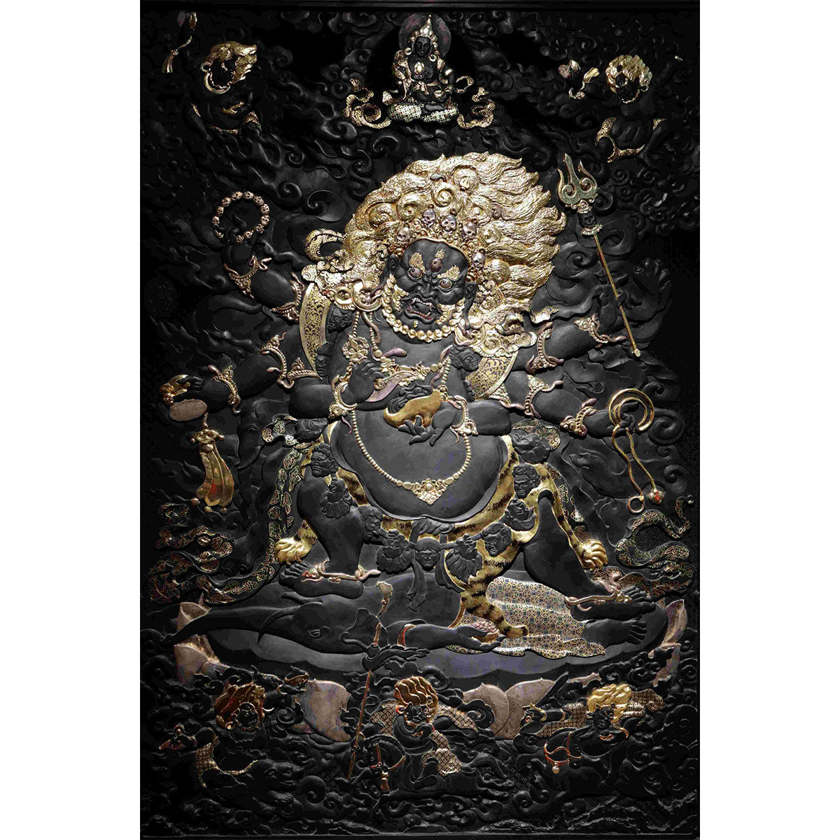 Six Arms Mahakala Black Gold Tibetan Style Hanging Screen Natural Carved lacquerware Eight Wonders of Yanjing Chinese Palace Classic Crafts