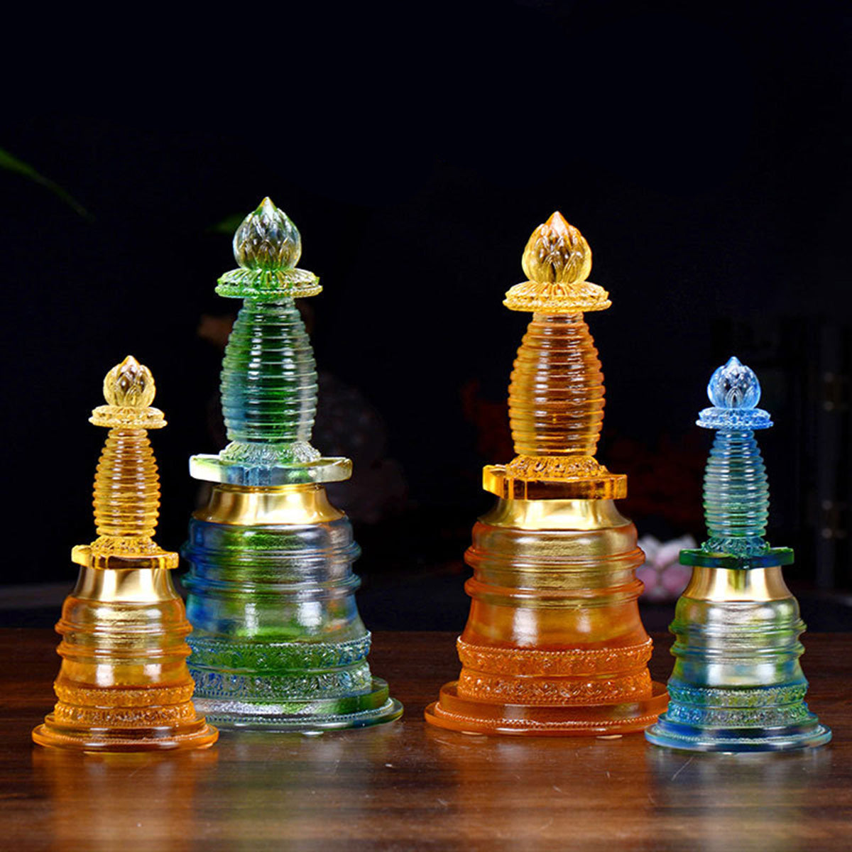 Quartz Crystal Pagoda Tibetan glass Home Buddhist hall worship