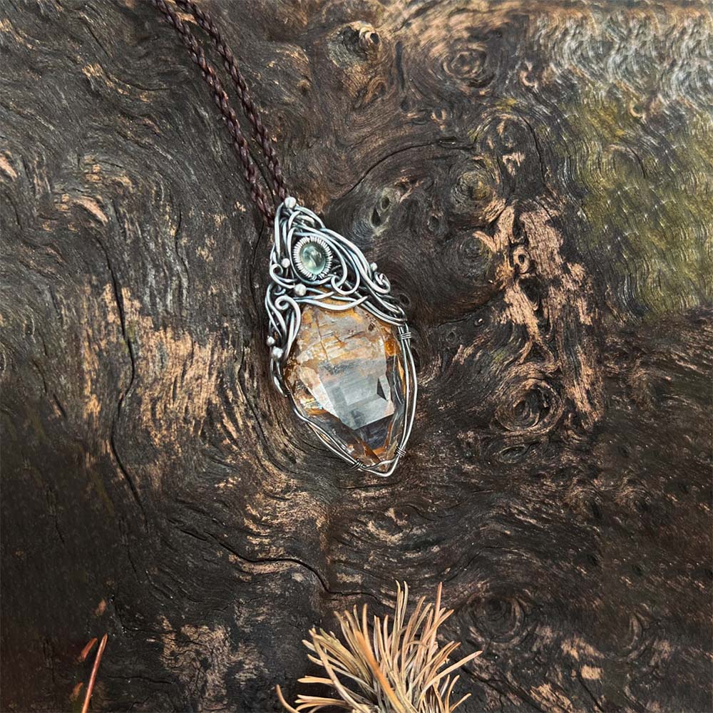 Life Energy Himalayan White Quartz Crystal Pendant Prehnite Handmade Silver Jewelry