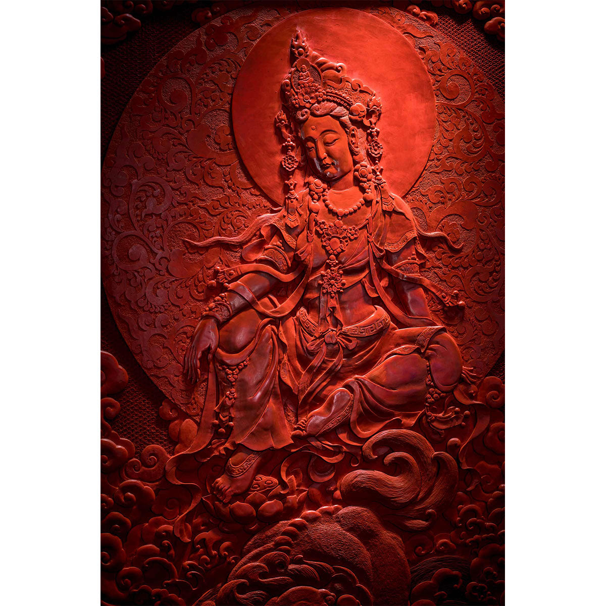 Water Moon Guanyin Avalokiteshvara Tibetan Style Hanging Screen Natural Carved lacquerware Eight Wonders of Yanjing Chinese Palace Classic Crafts