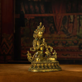 Qing Dynasty Vajrasattva statue Tibetan antique Buddha statue Gilt inlaid with Gemstones Minzhu Lin Temple Pure Tibetan