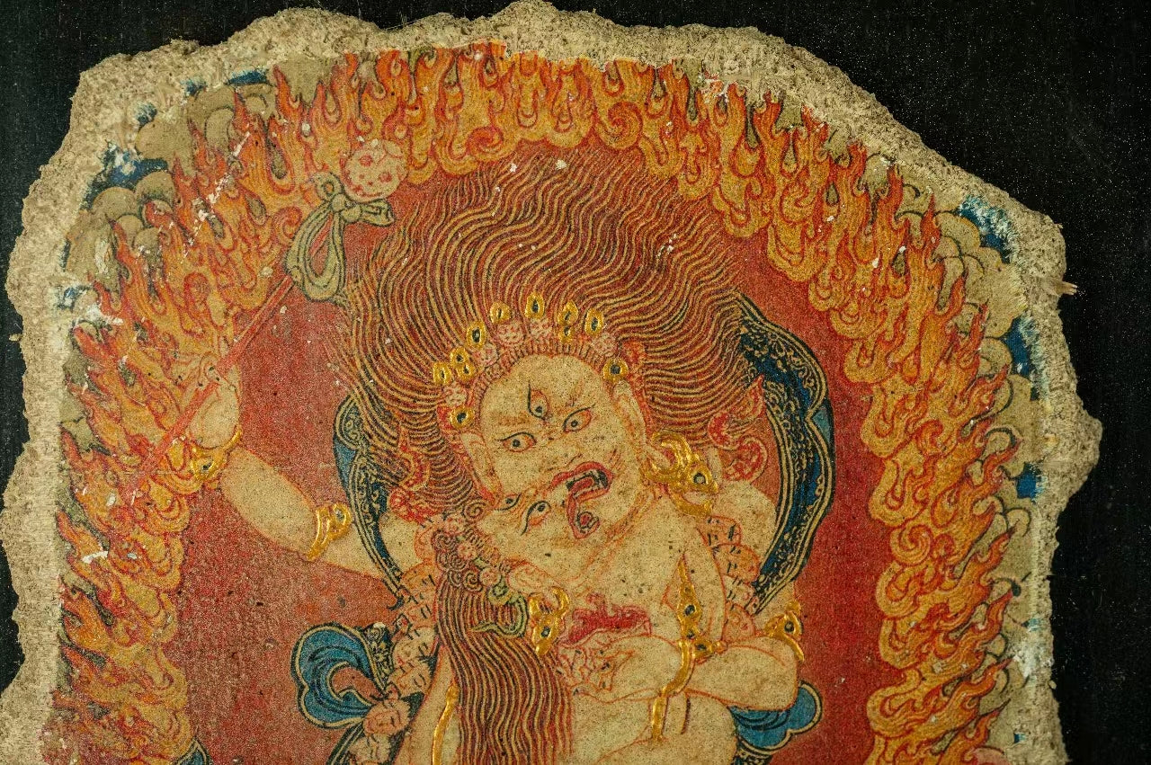 20th Century White Two-armed Mahakala Double Body Mural Tibetan Antique Thangka Purely Hand-painted puretibetan