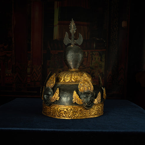 Qing Dynasty   Giant Padmasambhava Hat Tibetan Dharma Instrument Gilt Samye Monastery