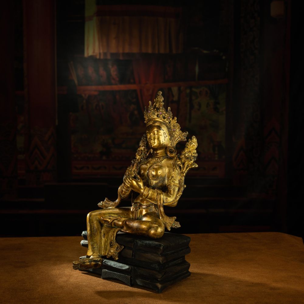 Ming Dynasty Green Tara Dharma Printed Statue Tibetan Antique Buddha Statue  Full of Gold Water Pure Tibetan