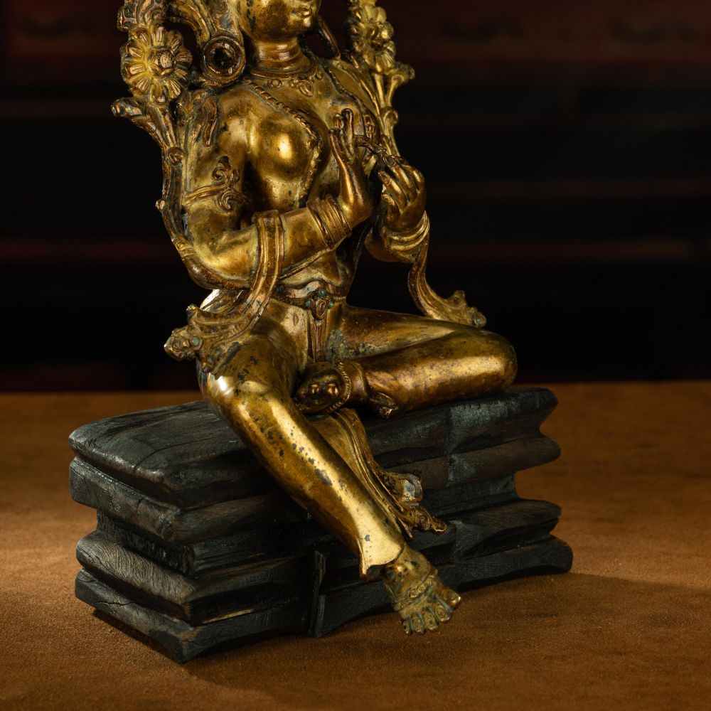 Ming Dynasty Green Tara Dharma Printed Statue Tibetan Antique Buddha Statue  Full of Gold Water Pure Tibetan