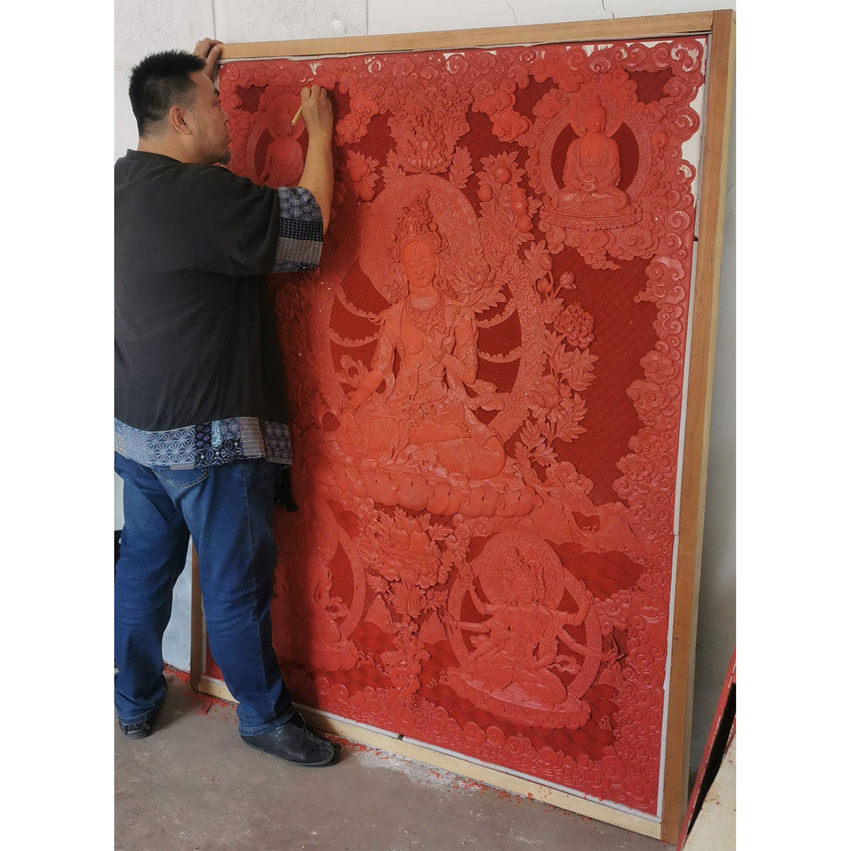 Longevity Buddha Tibetan Style Hanging Screen Natural Carved lacquerware Eight Wonders of Yanjing Chinese Palace Classic Crafts