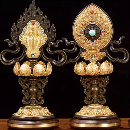 Wheel-turning King Seven treasures copper rosewood carving handmade Tibetan Offering Tibet Home Buddhist hall