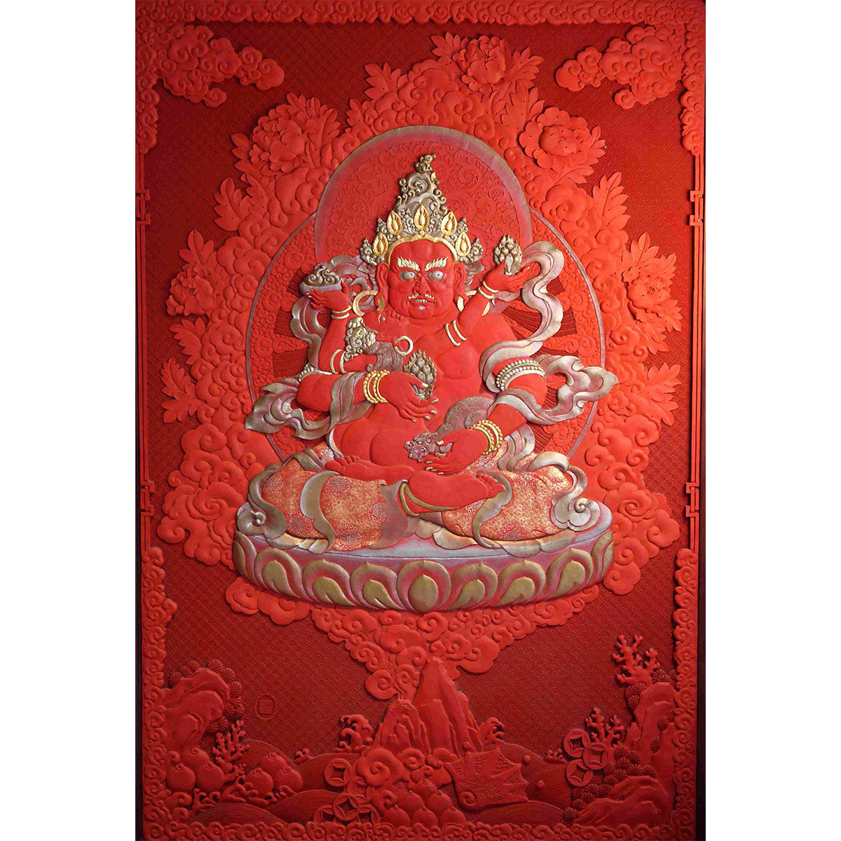 Five Jambhala Series Red Jambhala Tibetan Style Hanging Screen Natural Carved lacquerware Eight Wonders of Yanjing Chinese Palace Classic Crafts