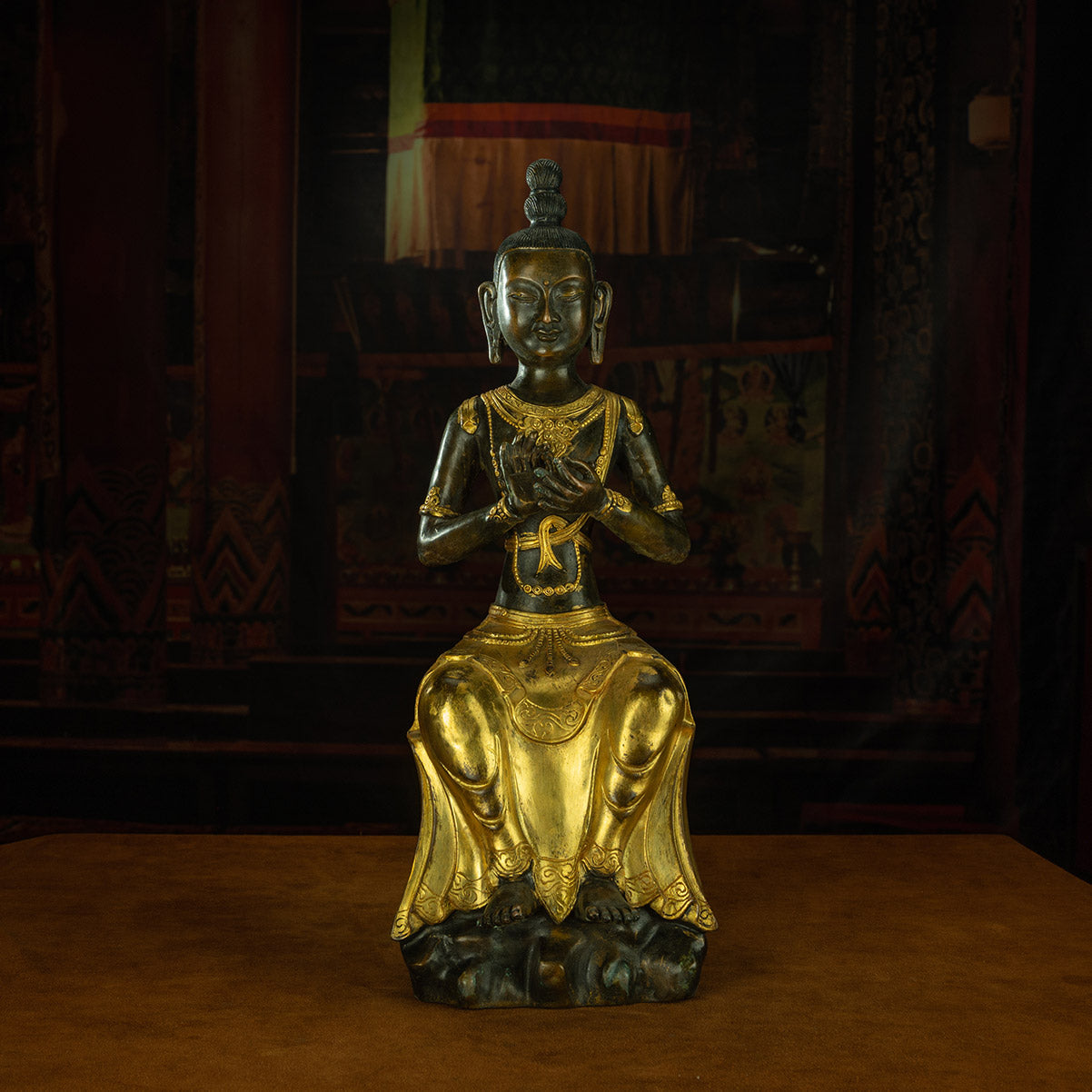 Qing Dynasty Manjusri Bodhisattva Tibetan antique Buddha statue Gilt Han style Tibet Oriental Treasure