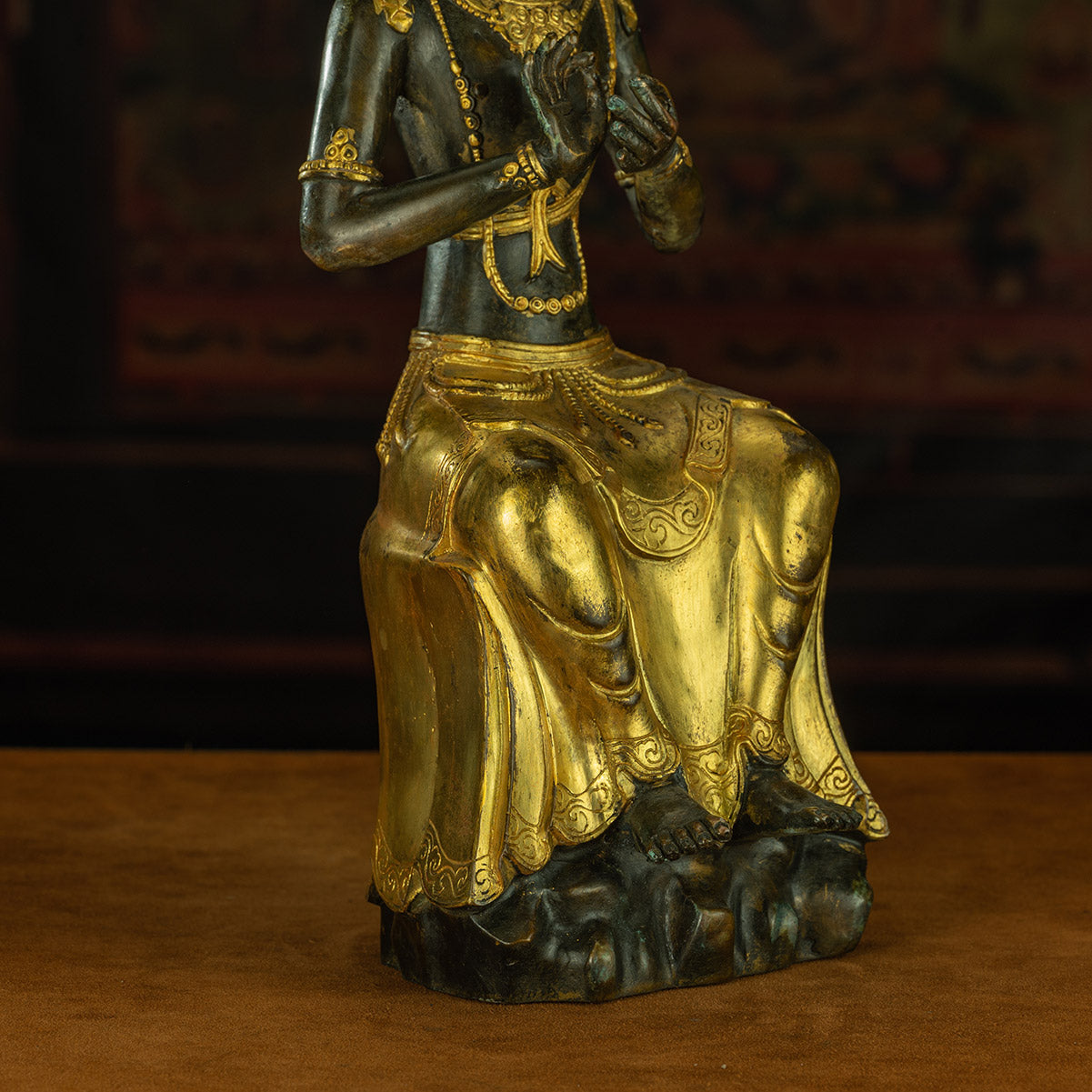 Qing Dynasty Manjusri Bodhisattva Tibetan antique Buddha statue Gilt Han style Tibet Oriental Treasure