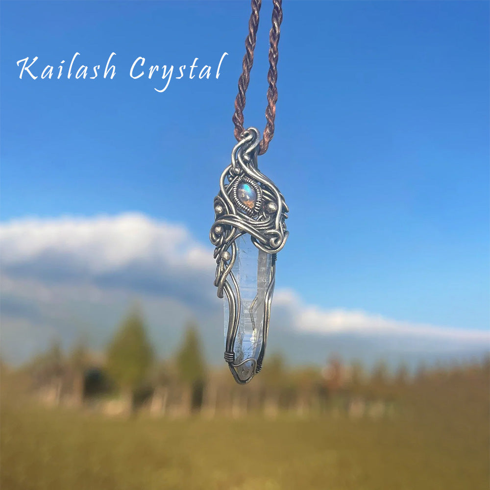 Tibetan White Quartz Crystal Pendant Handmade With Kailash Energy Blessing for beauty peace and flow