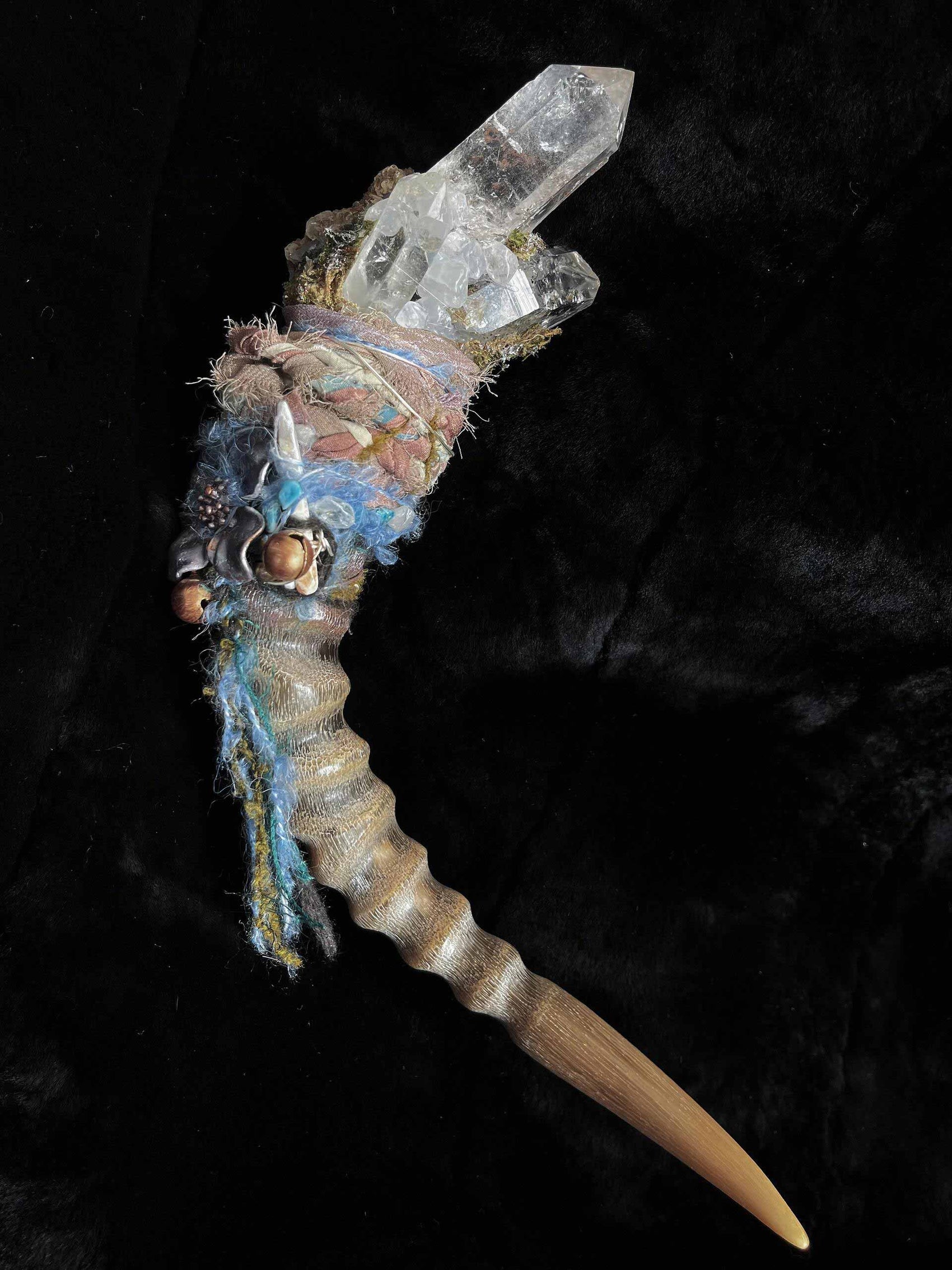 Nature God Magic Scepter Tibetan Quartz Crystal Imitation Tibetan Antelope Horns Handmade