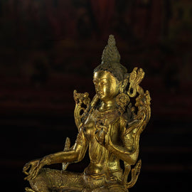 Qing Dynasty Green Tara Statue Tibetan Antique Buddha Statue  Gilt Ganzi Temple Pure Tibetan