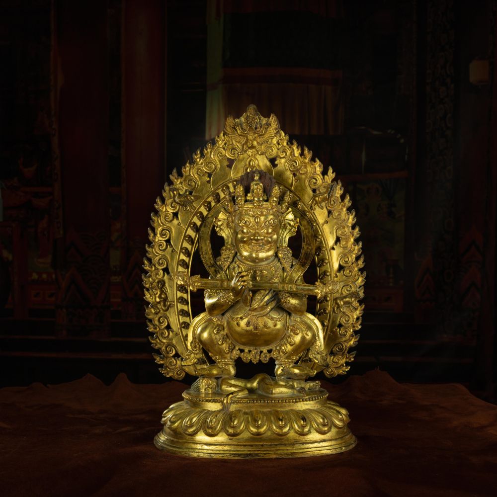 Qing Dynasty Masterpiece of Shui Mahagala Dorje Antique Tibetan Buddhist Statue Pure Gold Zongsa Temple