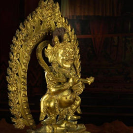 Qing Dynasty Masterpiece of Shui Mahagala Dorje Antique Tibetan Buddhist Statue Pure Gold Zongsa Temple Pure Tibetan
