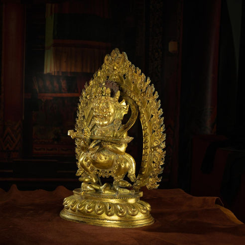 Qing Dynasty Masterpiece of Shui Mahagala Dorje Antique Tibetan Buddhist Statue Pure Gold Zongsa Temple Pure Tibetan
