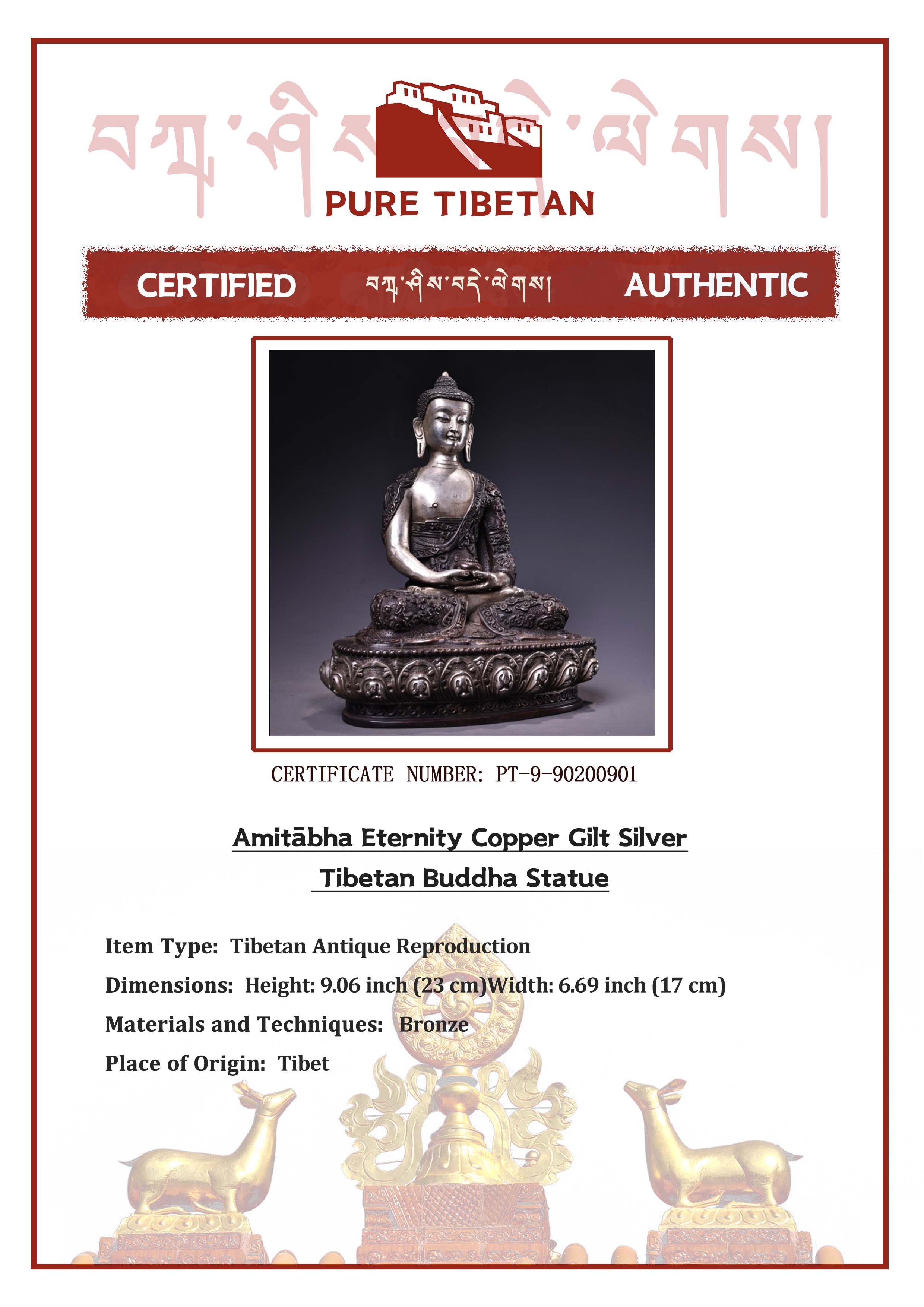Amitābha Eternity Copper Gilt Silver Tibetan Buddha Statue puretibetan