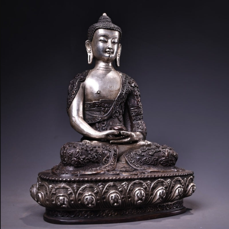 Amitābha Eternity Bronze Gilt Silver Tibetan Buddha Statue