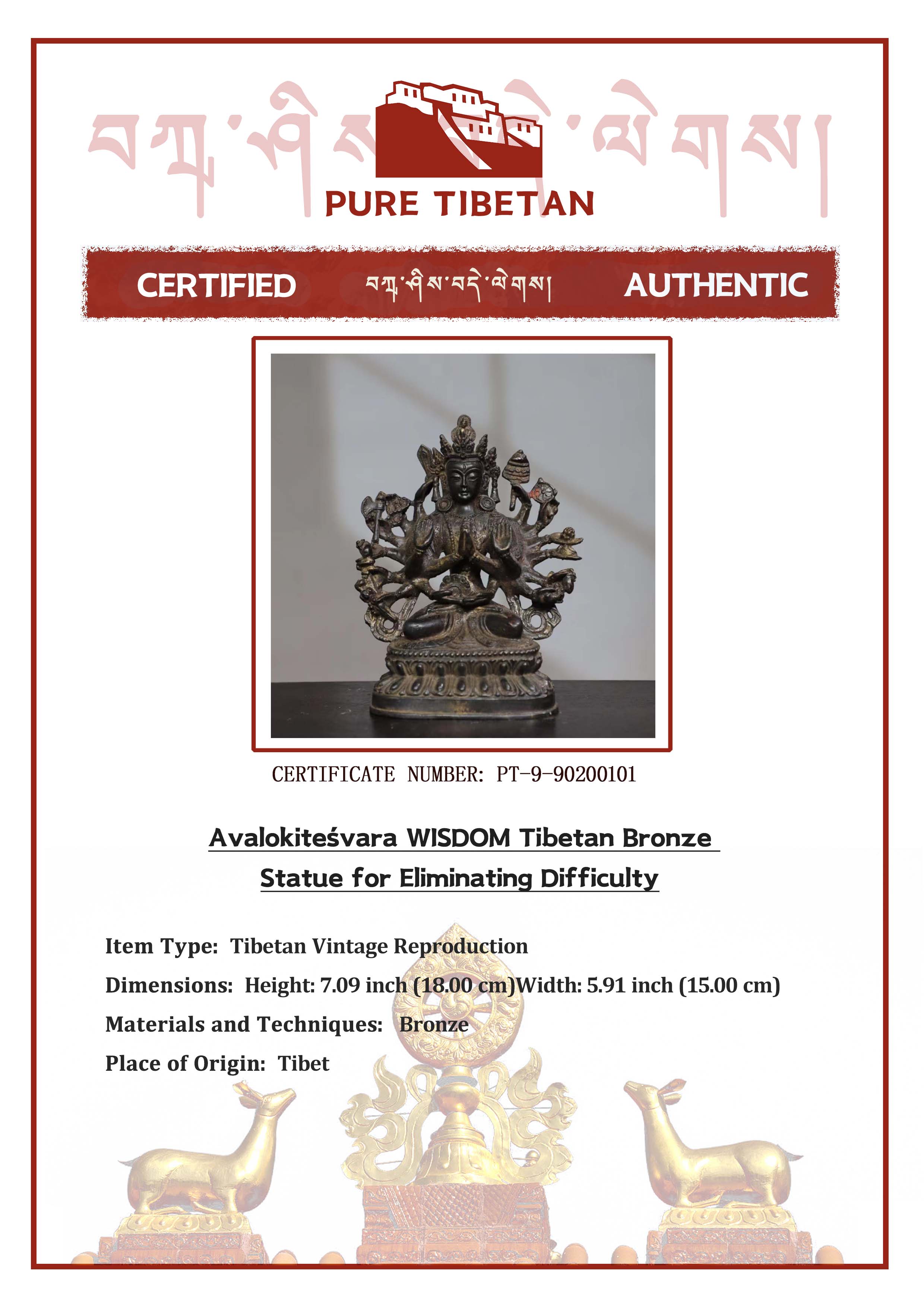 Avalokiteśvara WISDOM Tibetan Bronze Statue for Eliminating Difficulty puretibetan