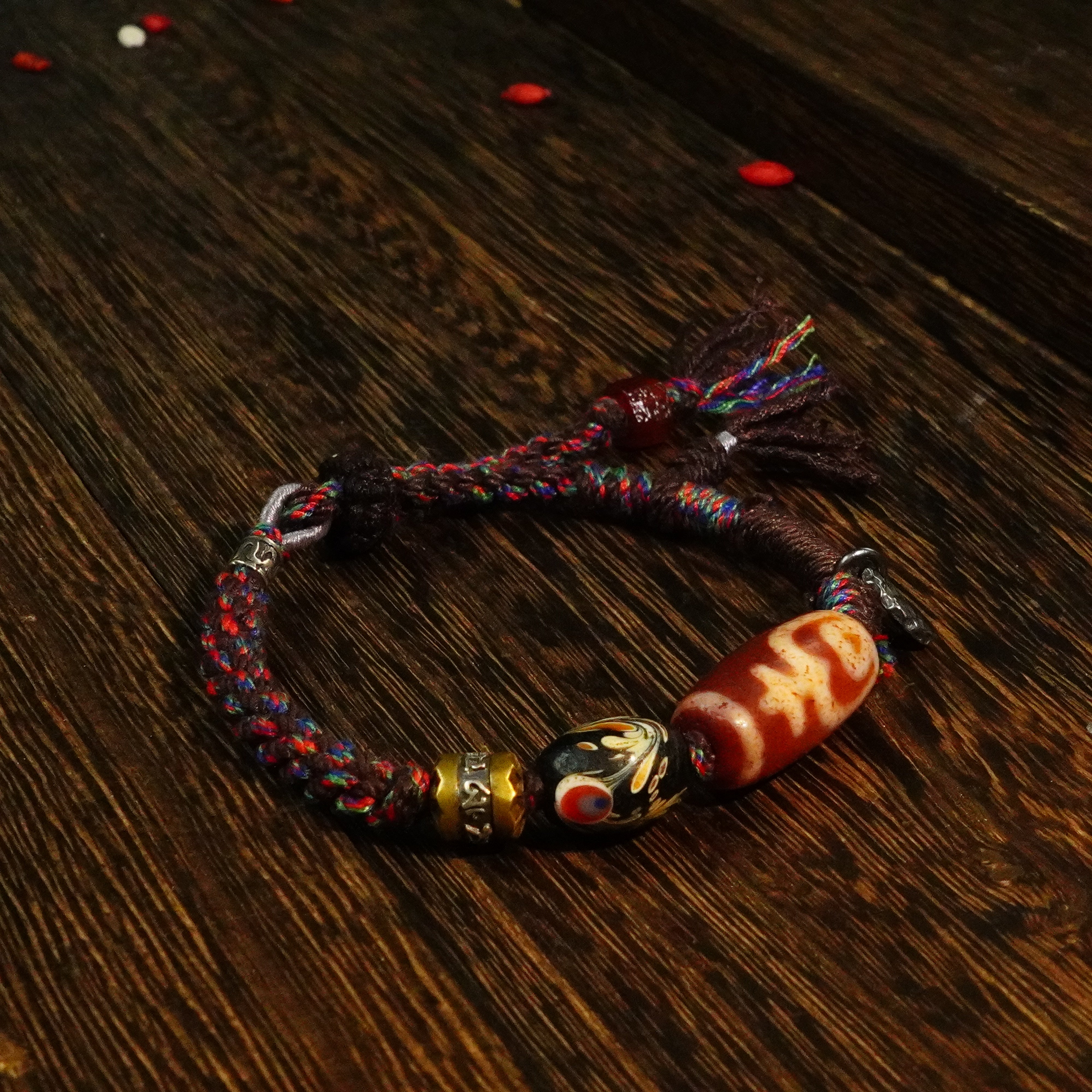 Aquarius Dzi Beads Tibetan Millennium Dzi Beads Agate DIY hand-designed braided rope original Chinese style four-strand braided hand rope