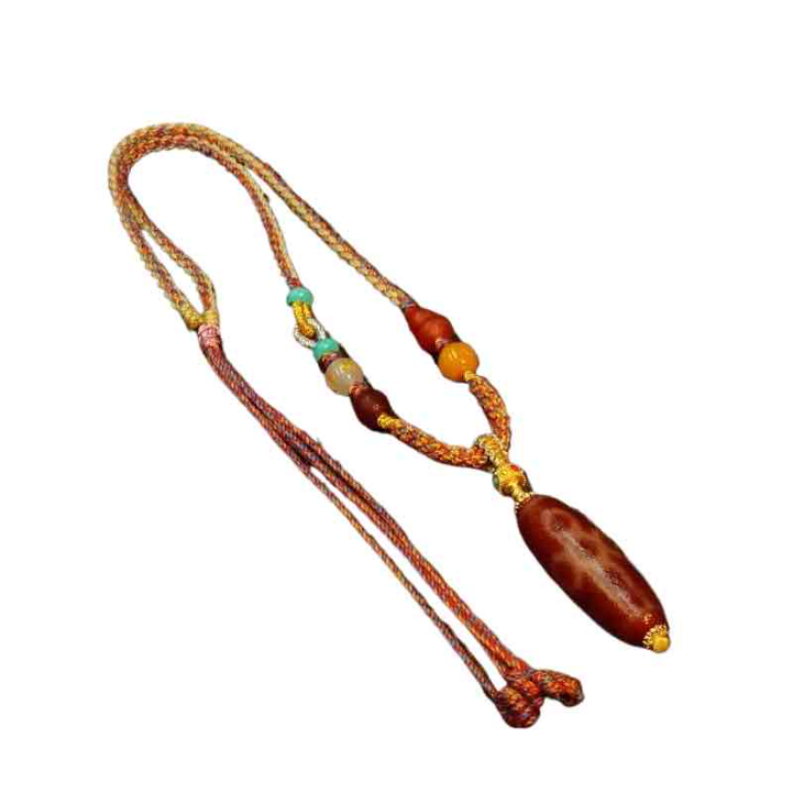 Enhance spiritual energy Lightning Five Eyes Dzi Beads Tibetan necklace Natural agate chalcedony hand-woven rope