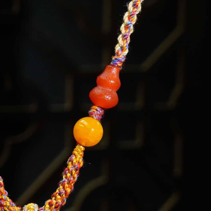Enhance spiritual energy Lightning Five Eyes Dzi Beads Tibetan necklace Natural agate chalcedony hand-woven rope