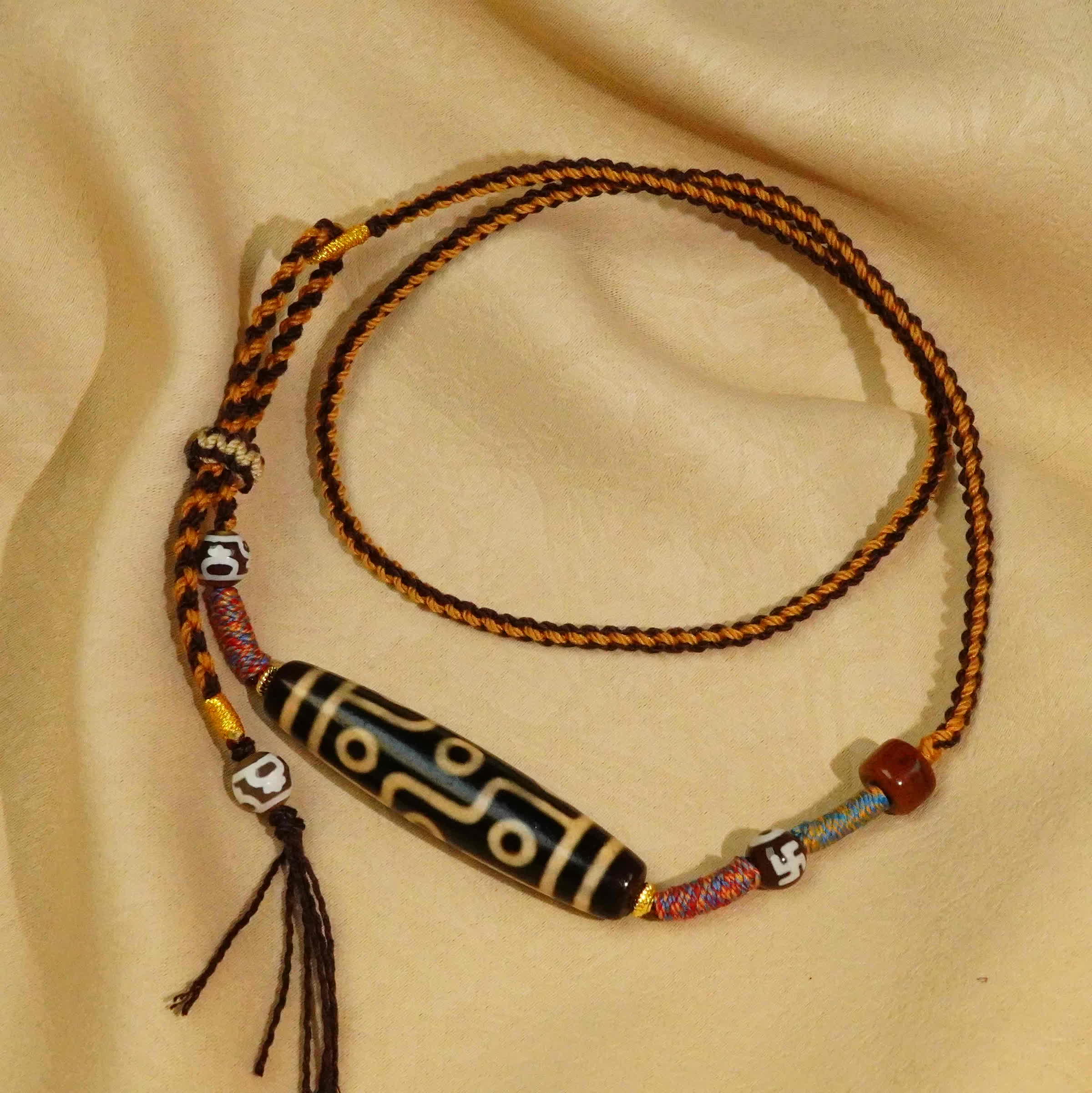 Nine Eyes Dzi Beads - Tibetan Millennium Dzi Beads - Handmade Rope