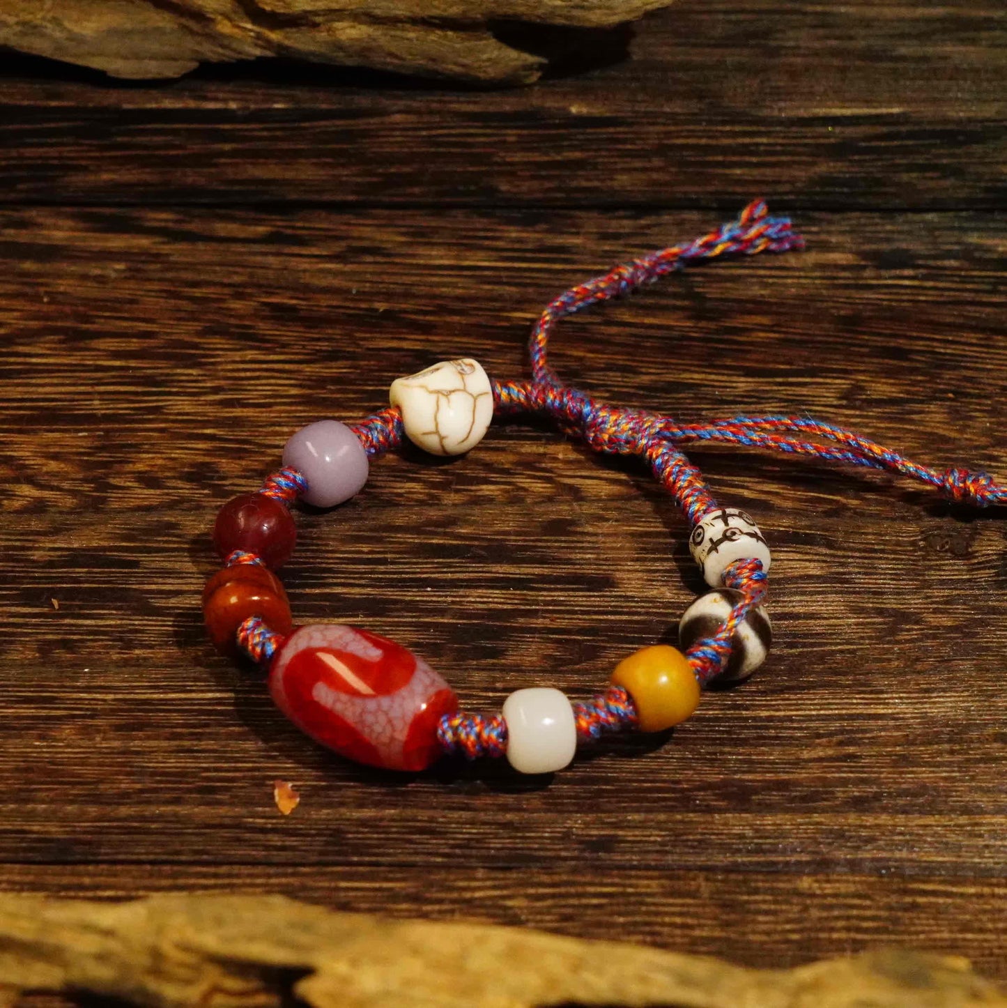 Tiger Tooth Dzi Beads - Tibetan Millennium Dzi Beads - Handmade Rope