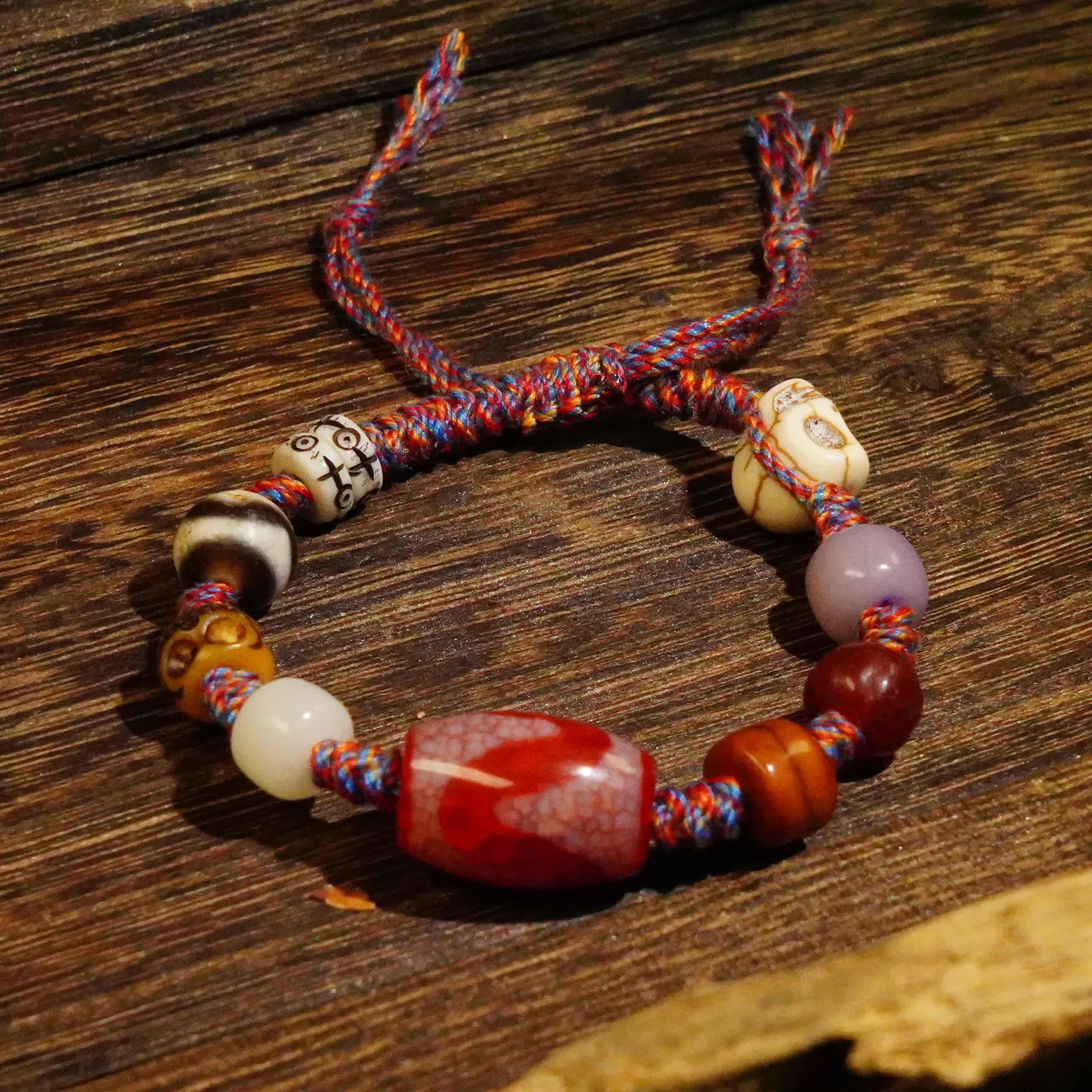Tiger Tooth Dzi Beads - Tibetan Millennium Dzi Beads - Handmade Rope
