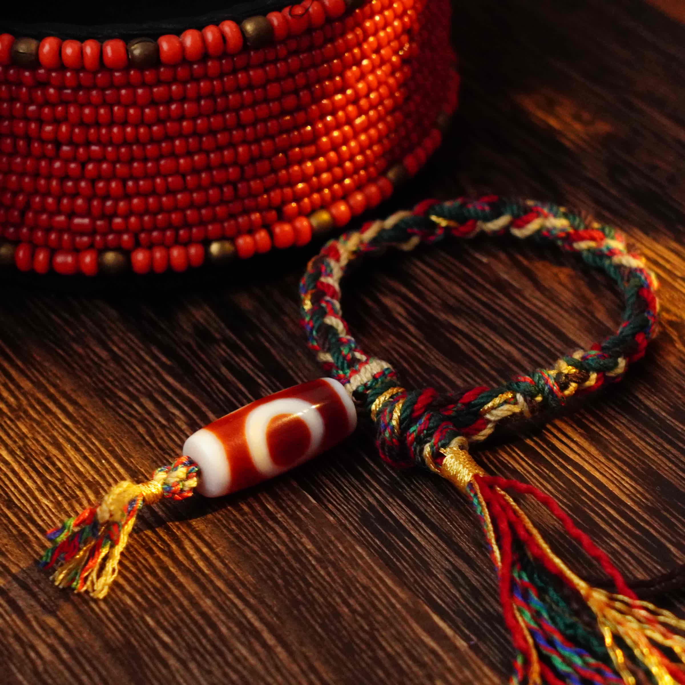 Wealth-God of Wealth Dzi Beads-Tibetan Millennium Dzi Beads-Handmade Rope