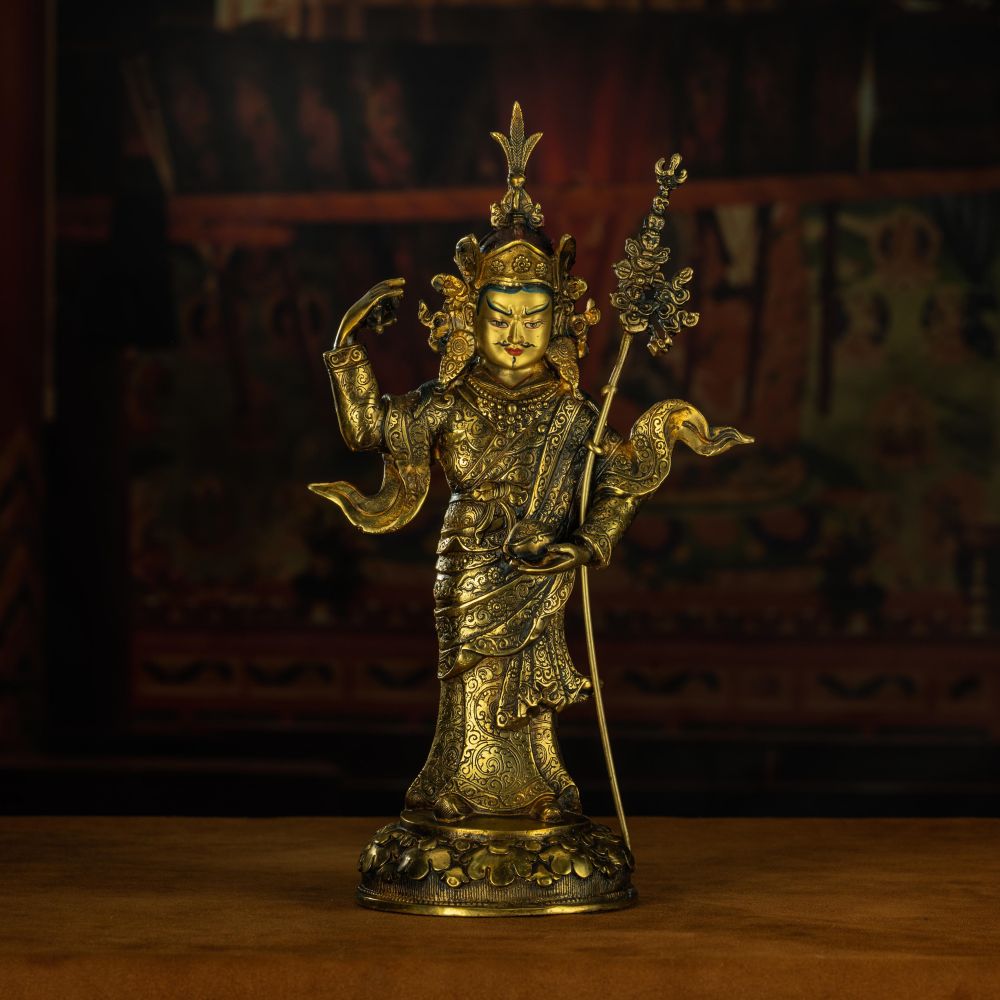 Qing Dynasty Padmasambhava Yellow Lima Bronze Tibetan Antique Buddha Statue Form Nyingma Ri Rang Monastery