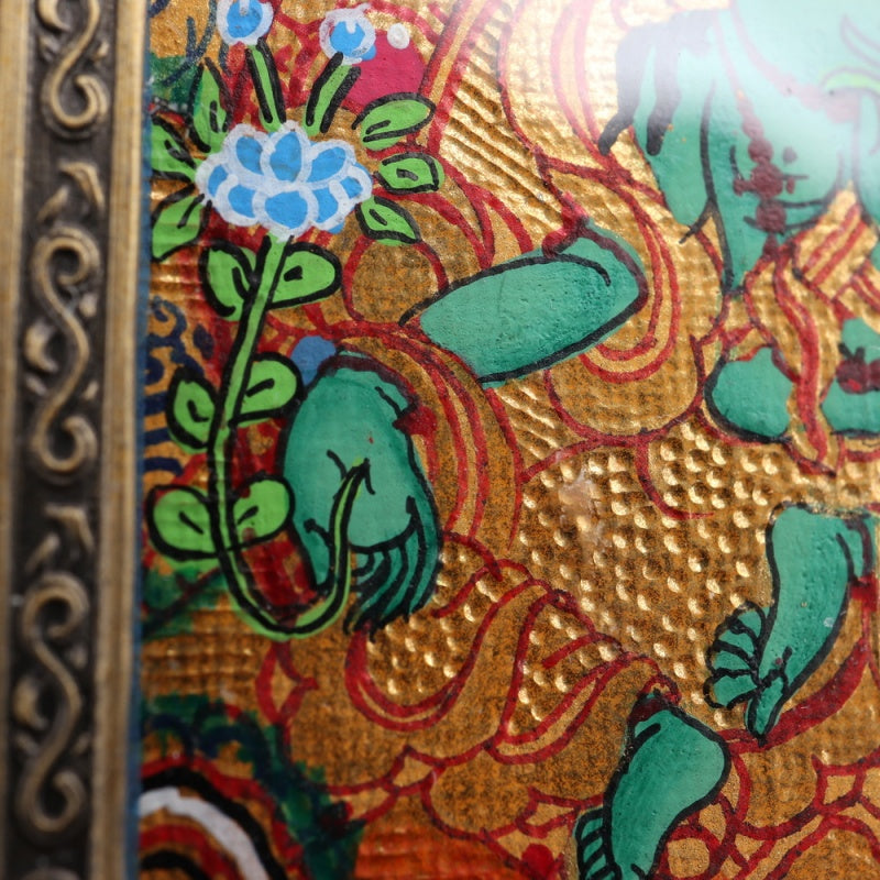 Green Tara Tibetan Thangka Pendant Hand-painted with Gold Outline puretibetan