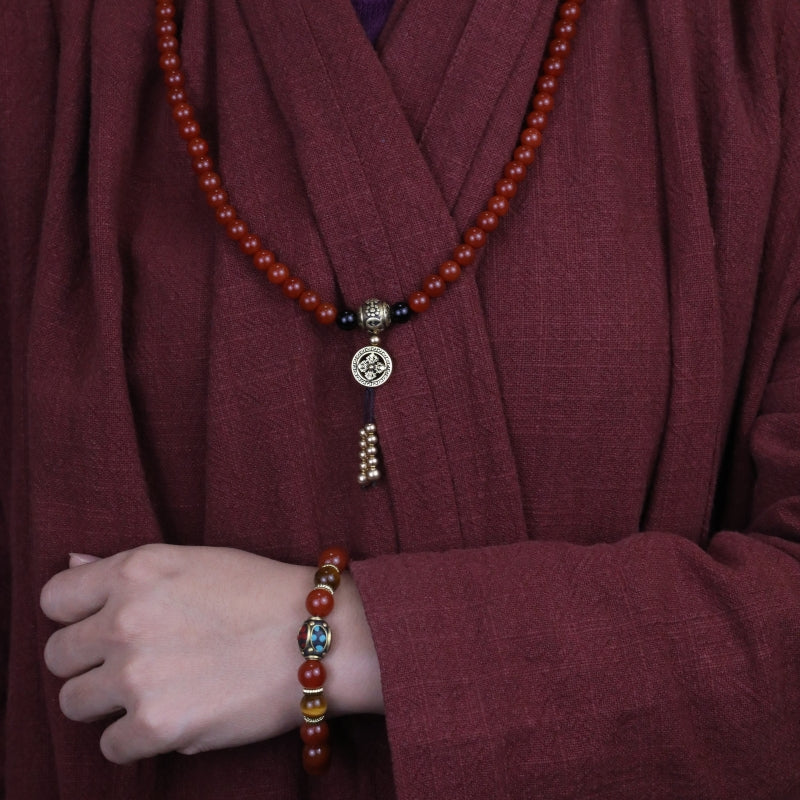 Health Series Necklace Red Carnelian Agate and Obsidian