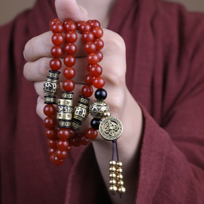Southern Red Agate Elegance Bracelet & Southern Red Agate and Obsidian Health Mala puretibetan