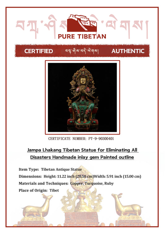 Jampa Lhakang Tibetan Statue for Eliminating All Disasters  Handmade inlay gem Painted outline puretibetan