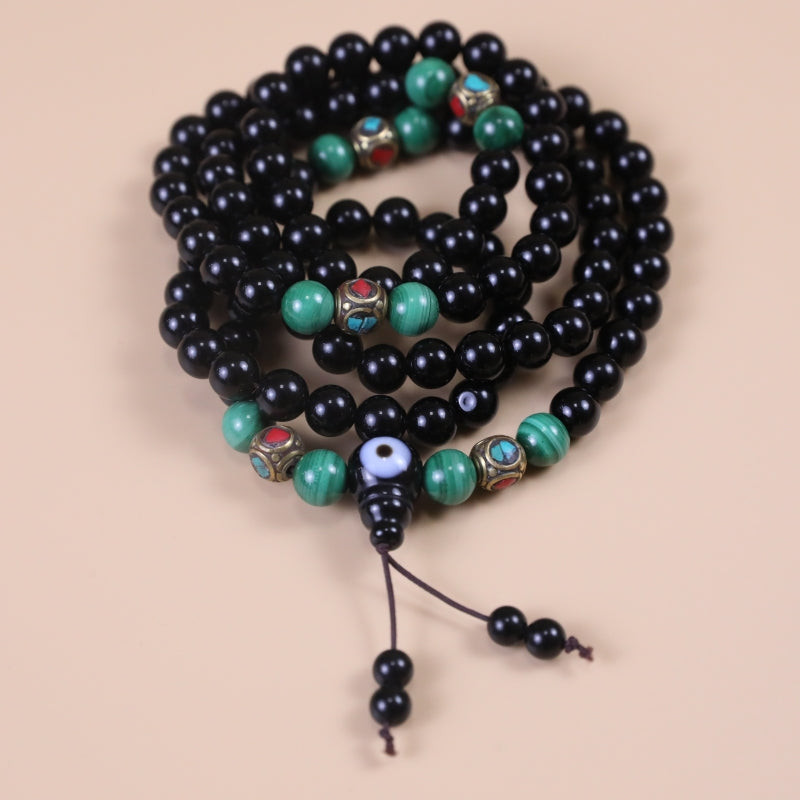 Obsidian and Turquoise Protection Mala Necklace