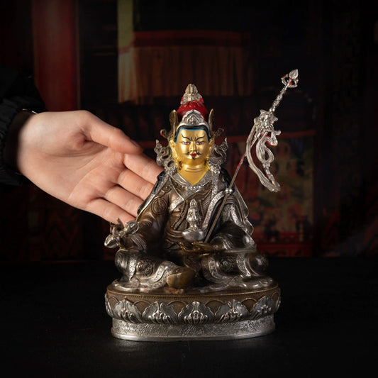 Padmasambhava Gilt Bronze Tibetan Buddha Statue puretibetan