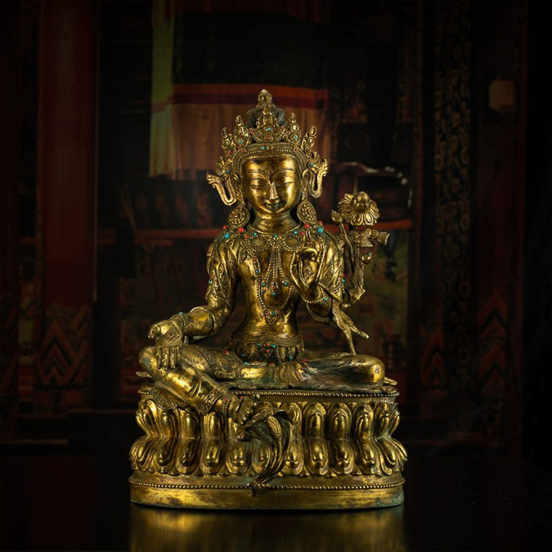 Rare and Important 18th Century Tara Tibetan Antique Buddha Statue Bronze Gilt puretibetan